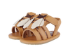 A pair of Donsje Baby Bee Shoes with tan premium leather straps and white cushioned patches, displayed against a white background.