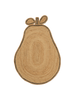 Illustration of a Ferm Living Pear Braided Jute Rug shaped like a wood cut, showing tree ring patterns within its silhouette, set against a black background.