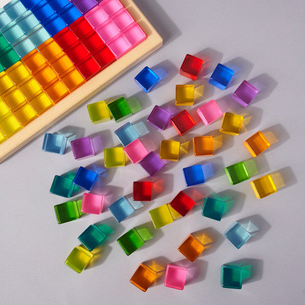 Tray of acrylic cubes