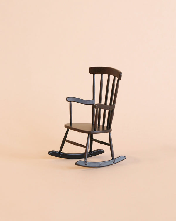 A Maileg Rocking Chair - Anthracite, centered against a plain light beige background. The chair features a curved rocking base and vertical slat backrest.