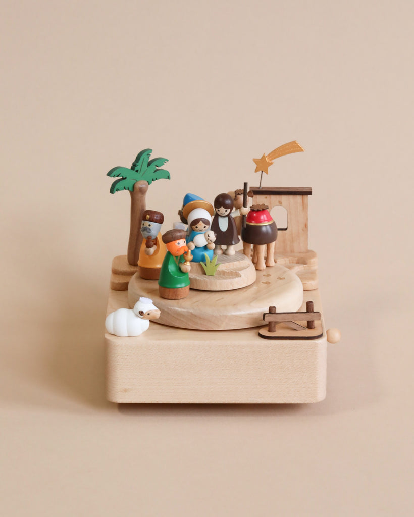 wooden music box with the nativity scene