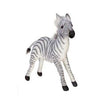 A Baby Zebra Stuffed Animal standing on a plain white background, featuring detailed stripes and a high-quality plush mane.