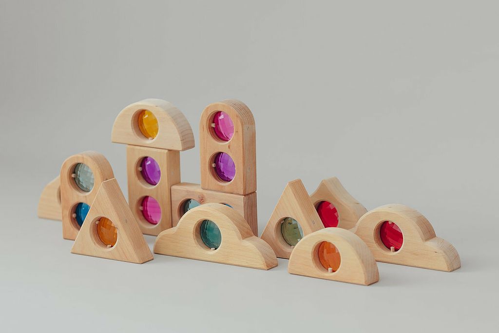 Colorful wooden gem blocks