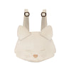 A Donsje Mini Leather Backpack - Cat, a small, beige premium leather cat-shaped backpack with subtle facial features and pointed ears, featuring adjustable straps and a stitching design.