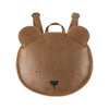 A round, Donsje School Leather backpack designed to look like a bear's face, featuring small ears at the top and a black nose in the center, with a simple, cute expression.