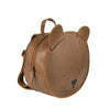 A Donsje School Leather Backpack - Bear designed to look like a bear’s face with ears, featuring a zip closure and a single shoulder strap, displayed against a white background.