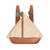 A triangular-shaped, ivory and brown Donsje Mini Leather Backpack - Boat with adjustable straps, displayed against a white background.
