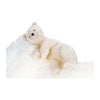 A plush toy of a Sleeping Polar Bear Stuffed Animal lying comfortably on a fluffy, cloud-like white surface, this hand-sewn plush animal boasts intricate craftsmanship.