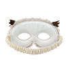 A white plush Donsje Tieri Mask | Owl with textured eyebrows and tufted ears, featuring cut-out eyes, against a transparent background.