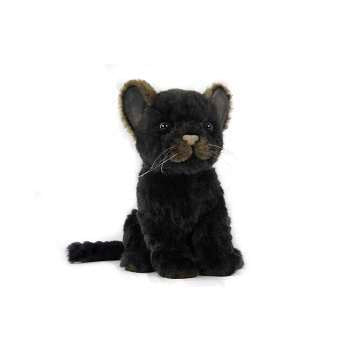 A small plush toy of a Jaguar Cub Stuffed Animal with distinguishing realistic features, sitting upright against a plain white background, is hand-sewn to ensure high quality.