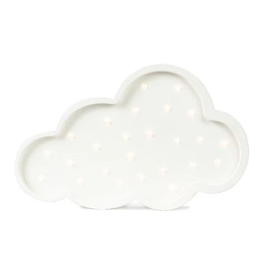 The Handmade Wooden Lamp - White Cloud is a children's night light crafted from natural pinewood with small, evenly spaced LED bulbs that softly glow, shown against a plain white background.