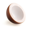 A handcrafted Erzi Coconut Half Fruit with a smooth, polished exterior and a lighter colored interior, designed to resemble a realistic half coconut. The bowl is tilted, displaying the inner surface against a white background.