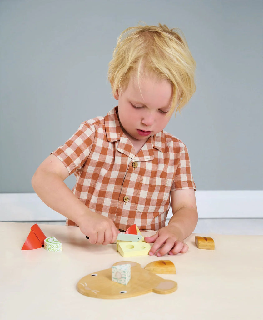 Wooden sliceable cheese board toy