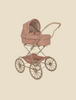 A vintage style pink Doll Pram - Mahogany Rose with large EVA material wheels and a comfortable interior, displayed against a soft beige background.
