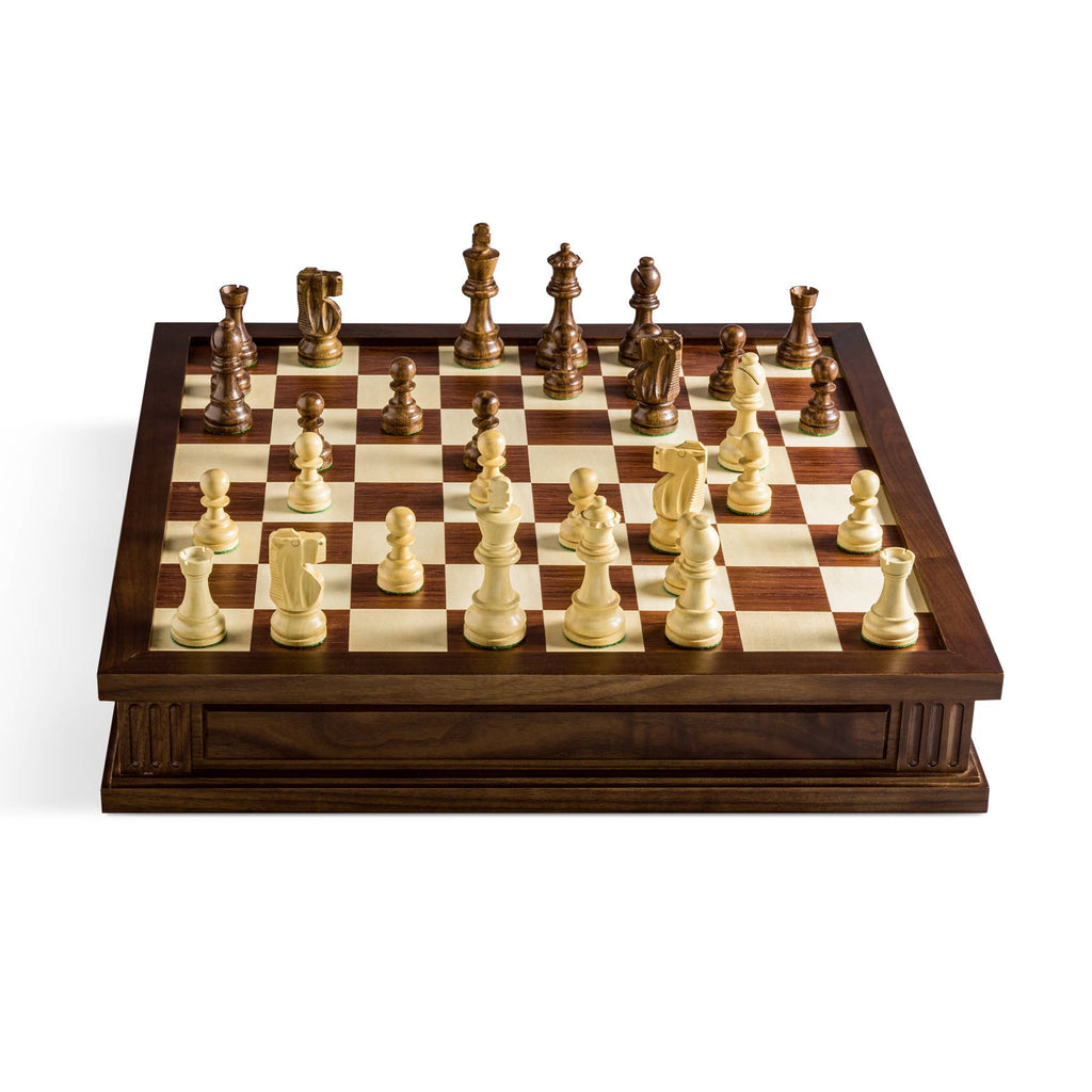 The Heirloom Edition: 7-in-1 set features chess, checkers, backgammon, cribbage, poker dice, cards, and dominoes—timeless classics arranged mid-game on a premium board against a white background. Perfect for any game collection.
