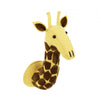 A handcrafted felt giraffe wall decor - mini with a long neck and patterned with brown spots, featuring black eyes and tiny horns, isolated on a white background.