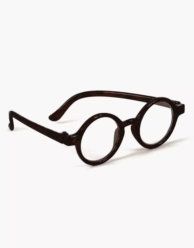 Minikane Doll Accessories | Harry Sunglasses - Black: Stylish black round glasses with thick frames, designed for Minikane 13" dolls, shown on a white background.