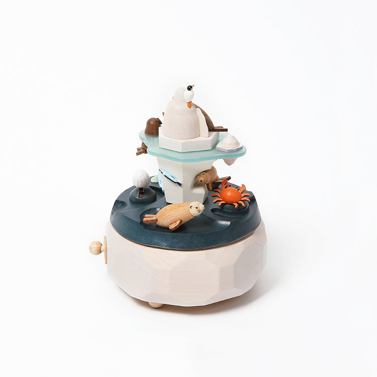 Arctic themed wooden music box with arctic animals