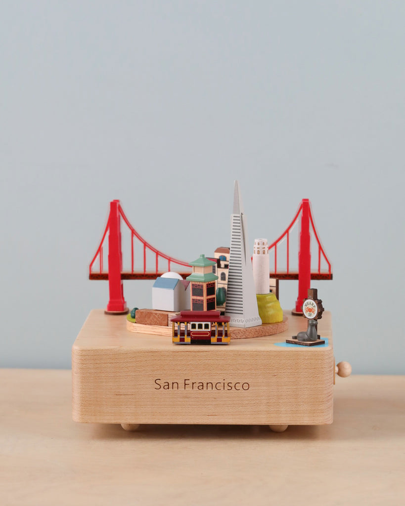 San Francisco themed music box with the Golden Bridge in the background.
