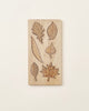 A Wooden Leaf Puzzle featuring engraved illustrations of six different leaf types, artfully arranged, against a plain light background.