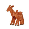 Two Senger Naturwelt Cuddly Animal - Deer toys, one adult and one fawn, standing close together. Both are made of soft brown organic cotton, depicted on a plain white background.