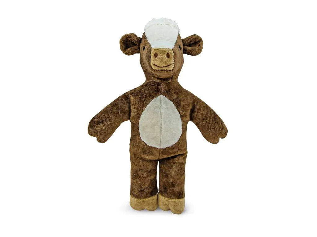 A plush toy of a brown monkey with a white belly and face, wearing a white chef's hat from Senger Naturwelt Stuffed Animal - Cow, standing upright against a plain white background.