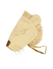 A light beige Meri Meri Lion Costume bath mitt with fringed edges and a hanging loop, isolated on a white background.