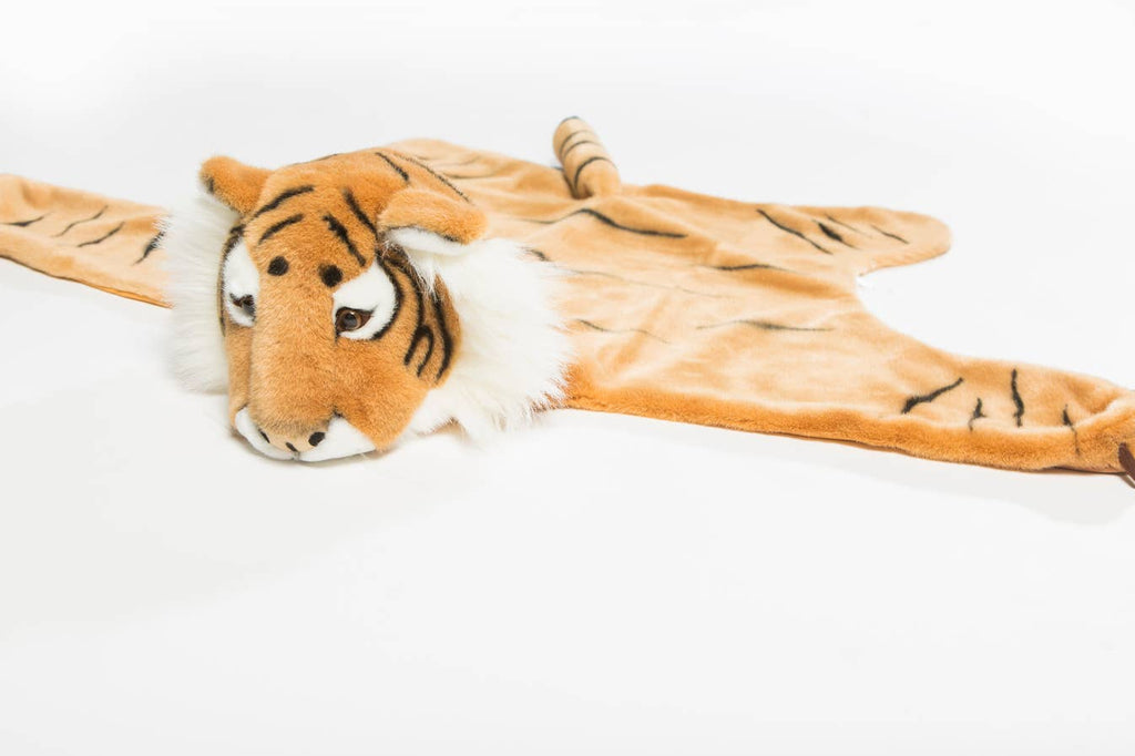 The Costume - Tiger is a plush tiger rug with a soft head, faux fur, and flat body. It features cartoon stripes and expressive eyes, making it perfect for completing any animal-themed costume or play area.