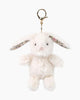 The Mon Ami - Bunny Keychain / Bag Charm features a plush white bunny with floral fabric inside its long ears and a gold clasp. Perfect as a cute accessory or bag charm, it's set against a plain white background.