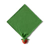 Sweetie the Strawberry Big Doudou is a green organic cotton cloth napkin styled in a diamond, with a red natural rubber strawberry corner and green leaves—ideal as a baby comfort or teething toy. Background is white.