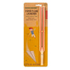 The Huckleberry Paper Plane Launcher comes in packaging with a birch wood launcher, red bands, a child launching a paper airplane illustration, and "Let's Go Outside!" text on a yellow background.