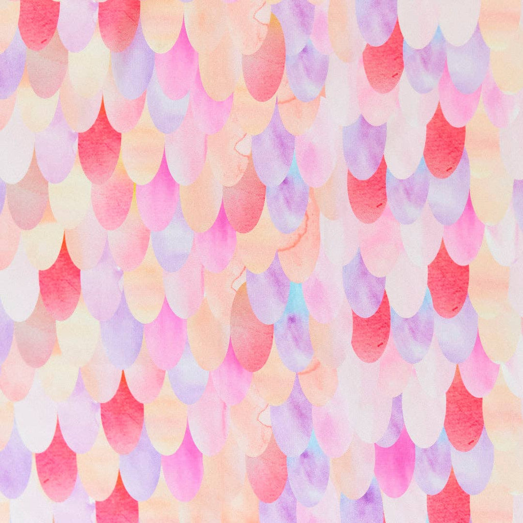 A watercolor pattern of overlapping pastel scales evokes the soft, whimsical textures of Sarah's Silks Magical Creatures Playsilk - Pink Unicorn, perfect for open-ended play.