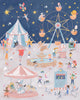 A Carnival of Wonders 100 Piece Puzzle features a lively fairground at night with kids playing under a starry sky, designed for ages 5+ and thoughtfully crafted from recycled materials.