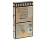 A charming illustration of a "Maileg Farmhouse - Annex Bonus Room" toy, featuring a mouse in a striped shirt inside a mini-house, complete with two floors and home-like details.