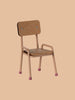 The Maileg Mouse Size School Chair - Dark Powder features a small, hand-painted wooden design with a beige metal frame and dark brown plastic tips on the legs, perfect for mice. It sits against a plain beige background and ships in approximately one week.