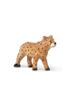 A Hand Carved Wooden Cheetah, finely hand-carved with visible wood grain and black spots, stands in profile against a solid white background with motion blur lines indicating speed. Perfect for kids'