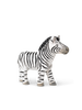 A Hand Carved Wooden Zebra sculpture, hand-carved in a realistic style, stands against a transparent background with a shadow under its feet. The zebra features distinctive black and white stripes.