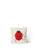 The Ferm Living Forest Embroidered Cushion - Ladybird is a square white organic cotton cushion with a large red and black ladybird embroidered on the front.