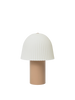 The Ferm Living Frill Portable Lamp features a beige cylindrical base and a large white ribbed dome shade, making it a stylish and modern addition to any kids room.