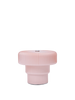 The Ferm Living Ripple Portable Lamp in Pale Rose is a modern, pink table lamp with a ribbed, mouth-blown glass design and a wide, rounded top on a cylindrical base, shown against a plain white background.