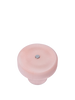 The Ferm Living Ripple Portable Lamp in Pale Rose features round, ribbed, light pink mouth-blown glass with a flat lid and a small silver knob on top, displayed against a plain white background.