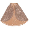 A magical cape in pink, glittery fabric with a tie at the neck, featuring shiny sequins on the top layer and smooth, light pink fabric on the bottom half. Product name: Cape - Pink sequins.