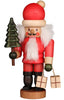 The Christian Ulbricht Collectible Wooden Nutcracker - Mini Santa, made in Germany, features a red suit, white beard, and holds a small green Christmas tree and two gift boxes—perfect for festive holiday décor.