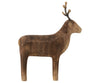 A Maileg Wooden Reindeer Candle Holder decor figurine with visible wood grain, featuring a simple, stylized design and small antlers, isolated on a white background.