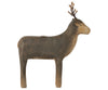 A Maileg Wooden Reindeer Candle Holder, perfect for holidays, featuring a rustic design with a tea light candle holder integrated at the base of its antlers, isolated on a white background.