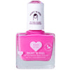 A bottle of Klee Kids Water-Based Nail Polish Set - Starry Sky Kiss, featuring bright pink water-based nail polish with a white cap, “Paint ’n Peel” text, and a heart icon on the front label.