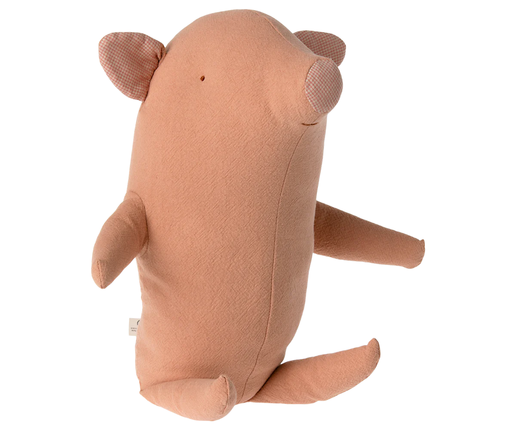 The Maileg Truffle Pig, Medium is a soft, light brown plush stuffed animal with a round body, small ears, snout, and stitched details. It features a minimalist design and sits upright against a white background.