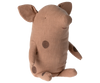 Soft and cuddly, the PRE-ORDER: Maileg Truffle pig, Big - Vintage rose (arriving early September) features large ears, a small snout, and dark brown spots as it sits upright against a white background.