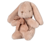 The PRE-ORDER Maileg Plush Bunny in Light Powder, shipping late February, is a soft plush toy made from recycled materials. It sits upright with long ears and a cozy polyester filling, featuring a brown ribbon around its neck.