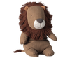 Part of the Safari Friends Collection, the Maileg Safari Friends - Big Lion features a fluffy dark brown mane, light brown body, soft fabric, and simple facial expression. Its small eyes and stitched mouth bring comfort to any child's playtime. Pre-order now for February shipping!.